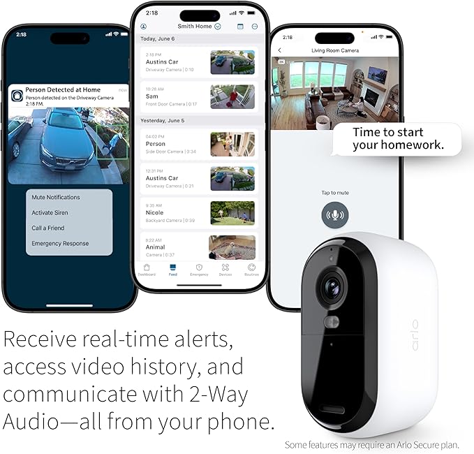 Arlo Essential Security Cameras Wireless Outdoor 2K (2nd Gen, 2023 Release) - Battery Power, Person Recognition, Package Detection, Animated Preview, 1-Month Trial of Secure Plan, 3 Cam, White