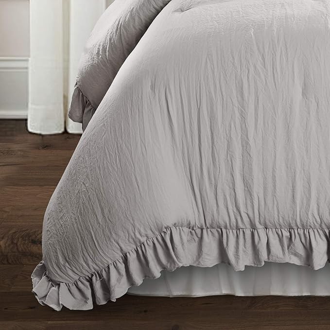 Lush Decor Reyna Ruffle Comforter Set, Twin XL, Light Grey, 2 Piece Cozy Bedding Set