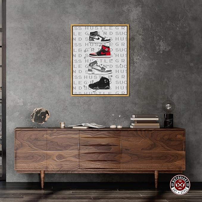 Hype Sneakers Framed Sneaker 1 Piece Canvas Wall Art, 25.5" x 31.5", Gold Frame