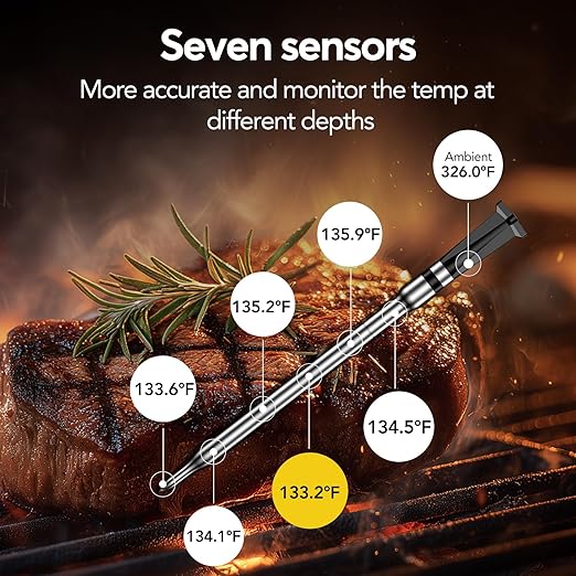 WIFI Wireless Meat Thermometer Unlimited Range 7 NIST Certified Accuracy Sensors Sub-1G(10X Stronger than Bluetooth)APP&Magnetic Smart Digital Base for BBQ,Oven,Smoker,Grill (2, black, small)