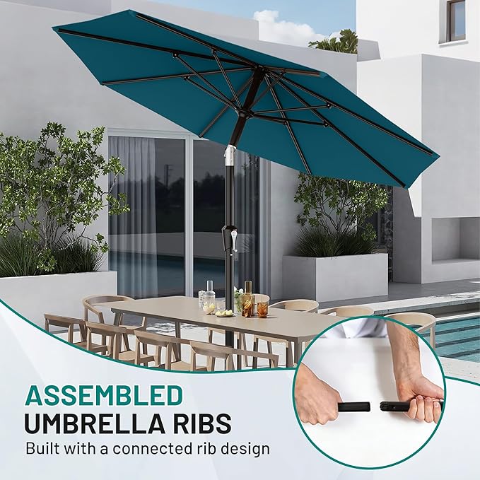 AreShark 10 FT Outdoor Patio Umbrella, Patio Table Umbrella with Push Button Tilt and Crank, Outdoor Patio Umbrellas with 8 Fiberglass Ribs, Patio Umbrellas for Market, Garden, Pool (Lake Blue)