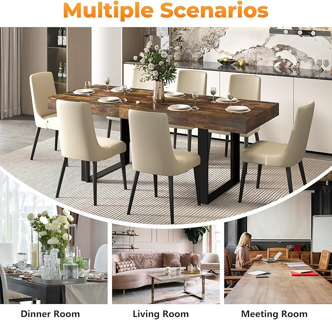 63"-78.7" Rectangular Extendable Dining Table, 6-8 Extendable Dining Table, Conference Table, Kitchen Table with Slide Track, Tapered U-Shaped Wood Legs for Office, Living Room-Rustic Brown