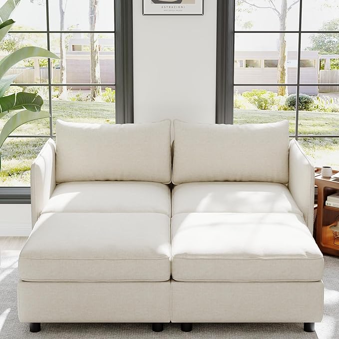 ERYE 68-Inch Loveseat Modular Sofa Deep Seat Storage Sectional Sofa Couch with Storage Ottomans,2 Seat Chenille Upholstered Love Seat Couch Convertible Lounge Sleeper Daybed for Living Room Bedroom | Space Saving