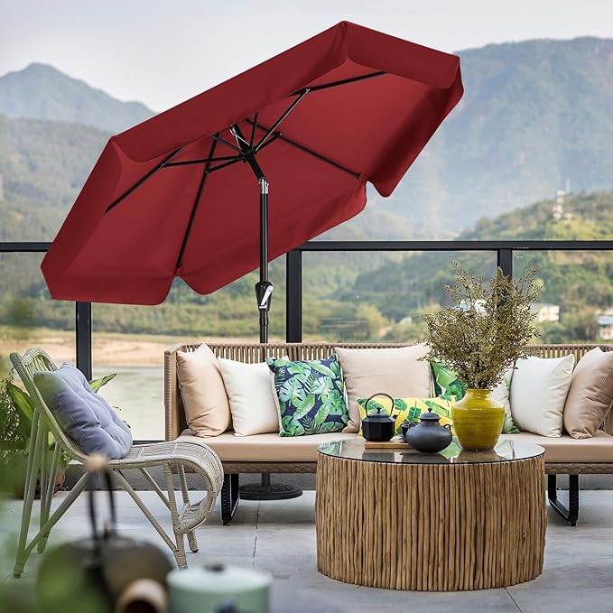 COOSHADE 7.5FT Outdoor Garden Table Umbrella Patio Umbrella Market Umbrella,Crank Open, Push Button 3-Way Tilt,Great for Garden, Deck, Backyard and Pool, 8 Ribs(Burgundy)