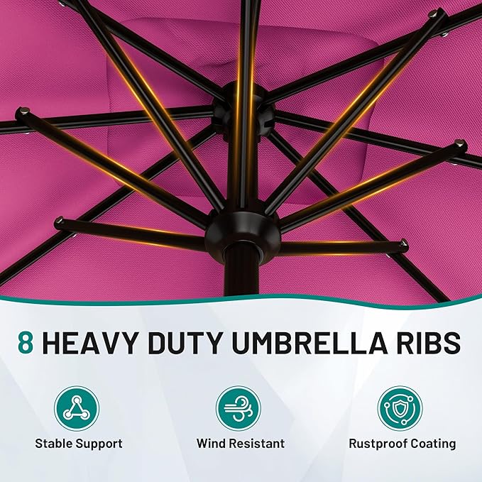 AreShark 8 X 10 FT Large Rectangular Patio Umbrella with Valance, Outdoor Table Market Umbrella w/Crank & 8 Ribs, Rectangle Outdoor Umbrellas for Garden, Deck, Yard and Poolside, Rose Pink