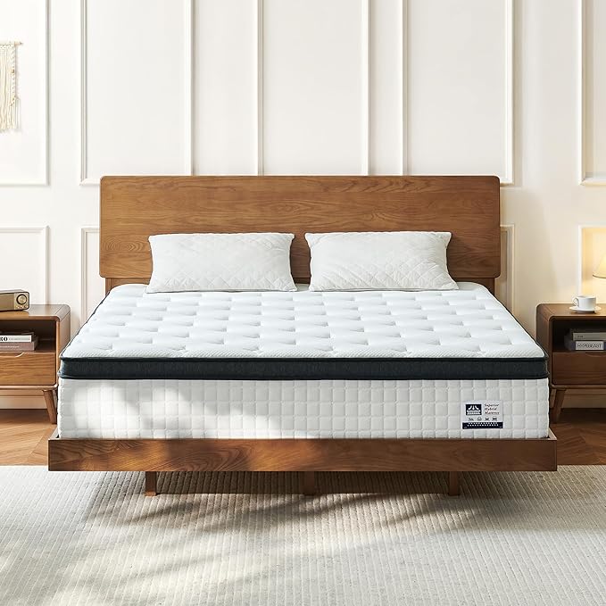 14 Inch King Size Mattress in a Box, Luxurious Hybrid Mattress with Pressure Relieving Memory Foam and Individual Pocket Innerspring Coils for Balanced Feel, CertiPUR-US Certified