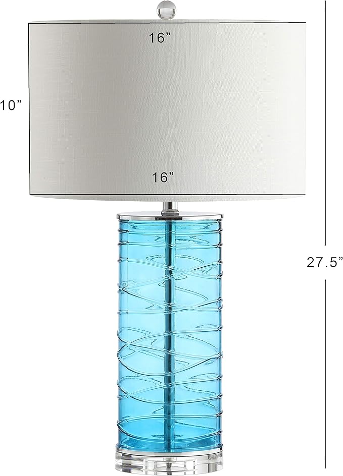 JONATHAN Y 27.5" Turquoise Modern Fused Glass Table Lamp Set of 2 for Bedroom Living Room, Coastal Nightstand Bedside Lamp with White Linen Shade, LED Bulbs Included JYL4016A-SET2