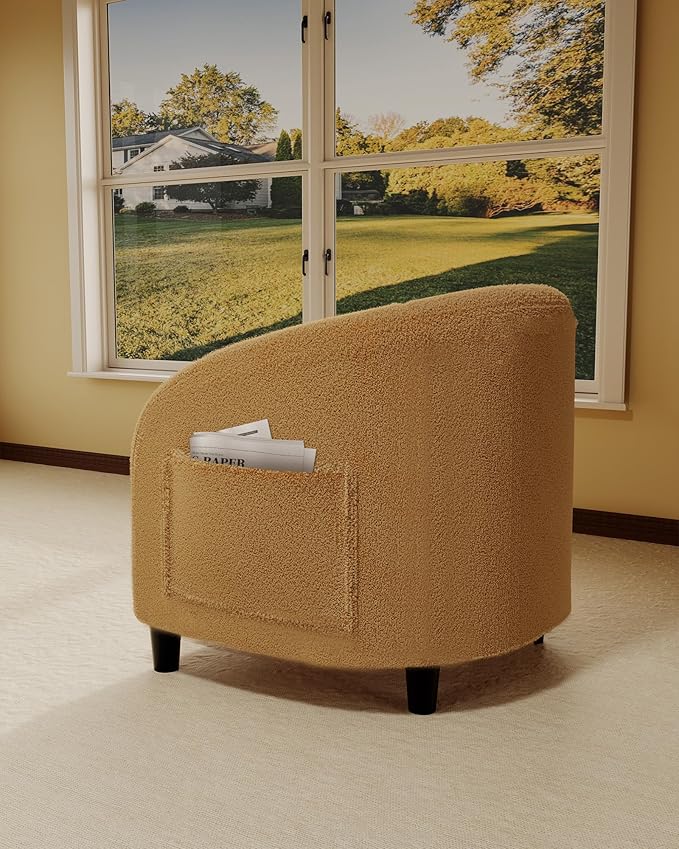 GarveeHome Accent Barrel Chair Boucle Club Chair Furry Sherpa Armchair Suitable for Living Room Bedroom Reception Room Office(Yellow)