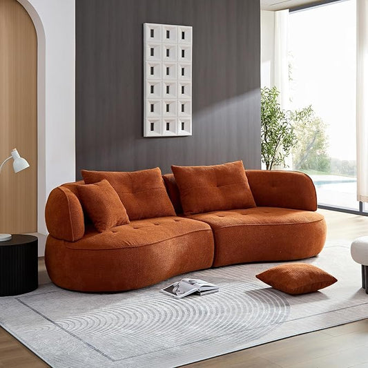 109" Sectional Curved Sofa, Boucle Fabric Upholstered Modern Couch, Oversized 3 Seater Minimalist Comfy Modular Deep Seat Sofas Set for Living Room, Home Office, Bedroom, Guestroom, Orange