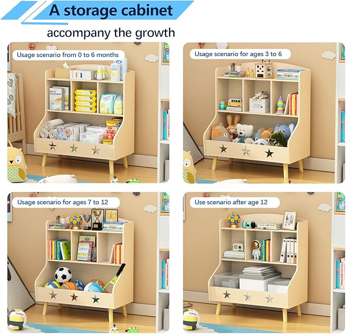 Cube Bookshelf Storage Organizer Bookcase, Wide Open Storage Bookcase for Toddlers, Freestanding Display Bookshelve, Modern Toy Shelf for Bedroom, Living Room, Nursery and Classroom(Oak)