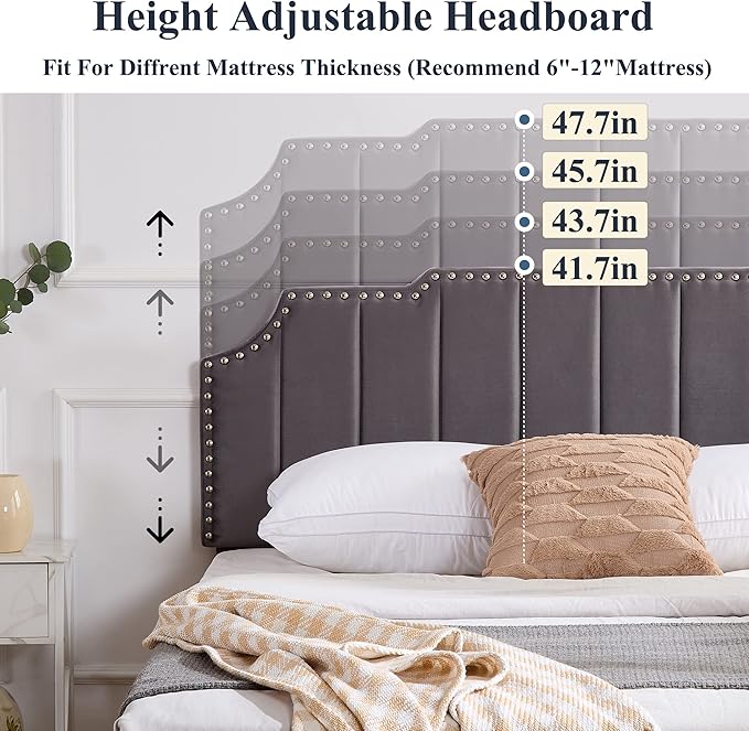 VECELO Queen Bed Frame Upholstered Platform with Tufted Adjustable Headboard/Mattress Foundation/Wood Slat Support,Easy Assembly,Dark Grey