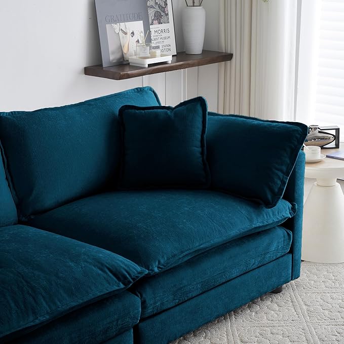 Luxury Modular Sectional Sofa with Ottoman, 111.5" Overstuffed U-Shaped Cloud Sofa, Premium Chenille Fabric Deep Seat Couch, Extra Wide Sectional for Living Room, Apartment & Office | Layer Cushions