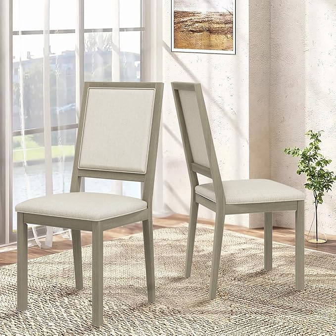 COLAMY Upholstered Wood Dining Chairs Set of 2, Kitchen Dining Chairs with Back, 19 Inch Fabric Farmhouse Dining Room Side Chairs with Wooden Legs for Kitchen Dining Living Room Courtyard, Grey