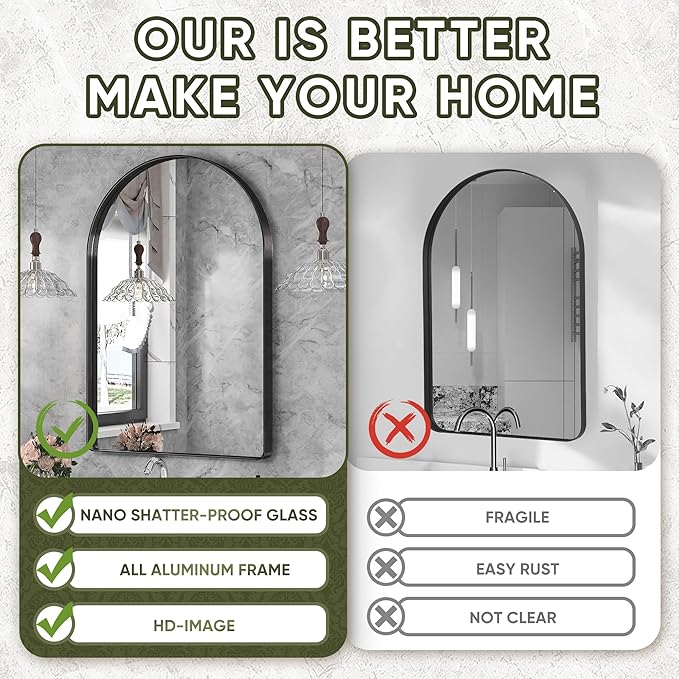 Suidia 2-Pack 22" x 30" Bathroom Mirror, Bathroom Vanity Mirror Metal Framed, Wall-Mounted Mirrors for Bedroom, Living Room, Entryway, Hallway, Black, Arch Style