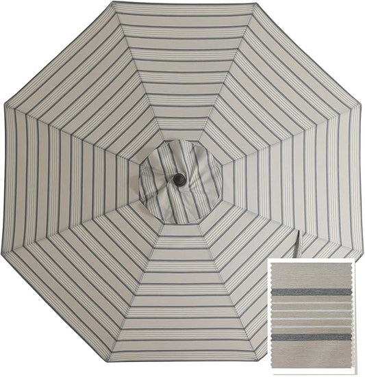 MASTERCANOPY 5-Year-Non-Fading Olefin 9FT Patio Umbrella Replacement Canopy for 8 Ribs- Light Brown & Black Multi-Stripes Canopy Only