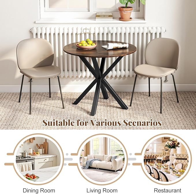 Moccha 36" Round Dining Table for 4 - Rubber Wood Kitchen Table with Intersecting Trestle Legs, Vintage Bar Table, Farmhouse Dining Room Tables for Dinette, Small Space, Restaurant, Bistro (Brown)