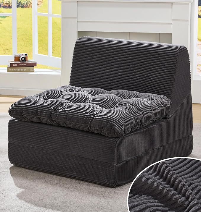 Hobestluk Sofa Couch Folding Sofa Bed Comfy Floor Lounger Convertible Sofa with Removable Cushion Couches for Small Spaces Foldable Mattress for Living Room Bedroom or Office (Cordury Grey, Large)