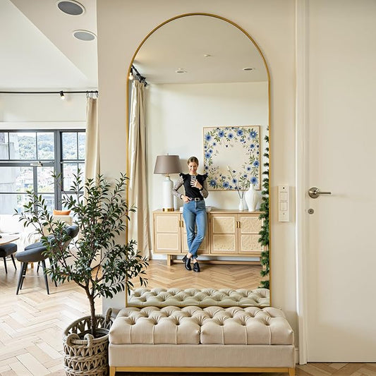 Full Length Mirror, 69"x28" Arched Full Body Mirror, Floor Mirrors with Stand, Body Mirrors Standing Hanging Leaning Against Wall,Aluminum Frame Mirrors for Bedroom Cloakroom,Living Room,Gold