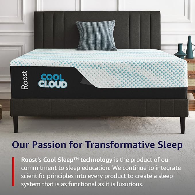 ROOST SLEEP Cool Cloud 14-Inch King Mattress, Gel Memory Foam for Back Pain Relief & Cool Sleep, Medium Plush, CertiPUR-US Certified, Made in USA, Bed in a Box