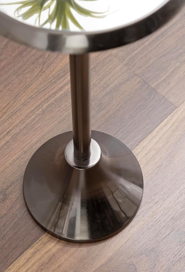 Kate and Laurel Sanzo Modern Pedestal Drink Table; 10 x 10 x 23; Gray Gunmetal; Decorative End Table with Mirrored Tabletop for Use as Small Plant Stand or Cute Martini Table