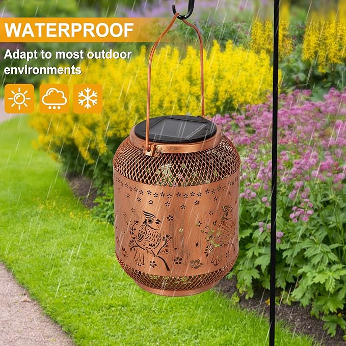 2 Packs Cardinal Solar Lanterns Outdoor Waterproof, Cardinal Birthday Gifts for Women Mom Men, Metal Hanging Bird Decorative Lanterns for Yard Patio Lawn Garden Decor