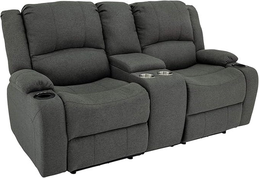 RecPro Charles Powered Double RV Wall Hugger Recliner Sofa | RV Loveseat | RV Furniture | Cloth (Fossil, 70")