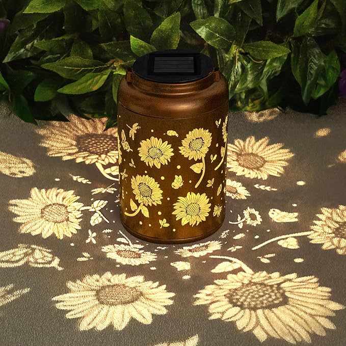 Sunflower Solar Lanterns Outdoor Waterproof, Birthday Sunflower Gifts for Women, Mom, Metal Hanging Solar Lights Outdoor for Patio Porch Yard Backyard Garden Decor