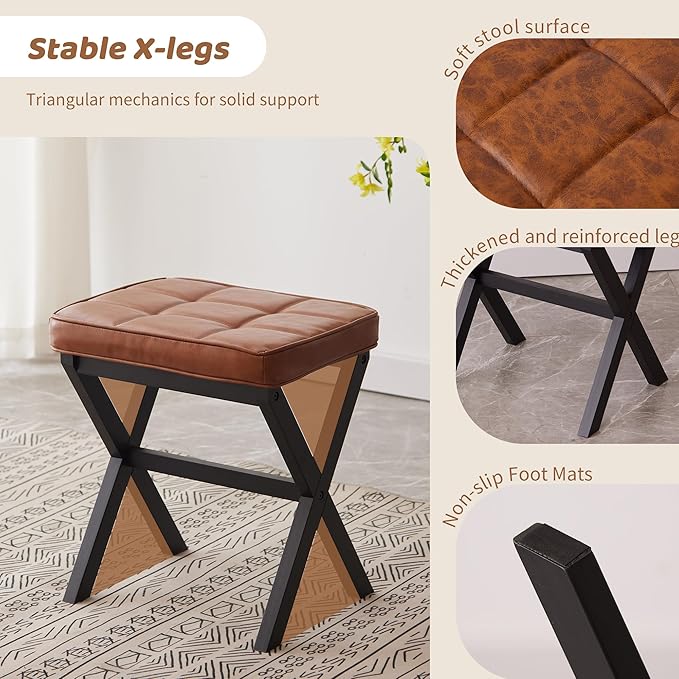 FILWH Foot Stool Small Ottoman Foot Rest Padded Foot Stool Desk for Under Office Desk Vanity Stool Bamboo Footstool Sofa Footrest Shoe Stool Small Foot Stools (Black Legs + Reddish Brown)