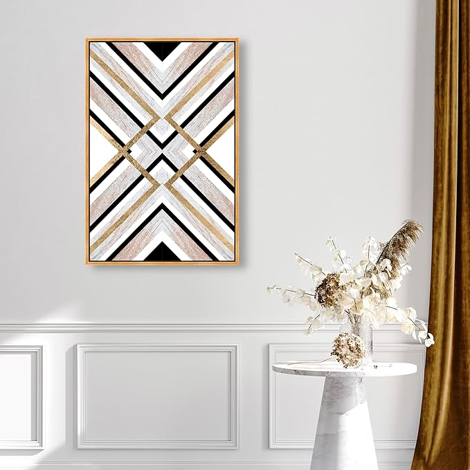 The Oliver Gal Artist Co. Abstract Framed Wall Art Canvas Prints 'Earthy Lux' Geometric Home Décor, 24" x 36", Brown, Gold