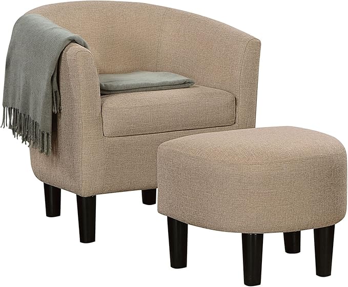 Convenience Concepts Take a Seat Churchill Accent Chair with Ottoman, Tan Fabric