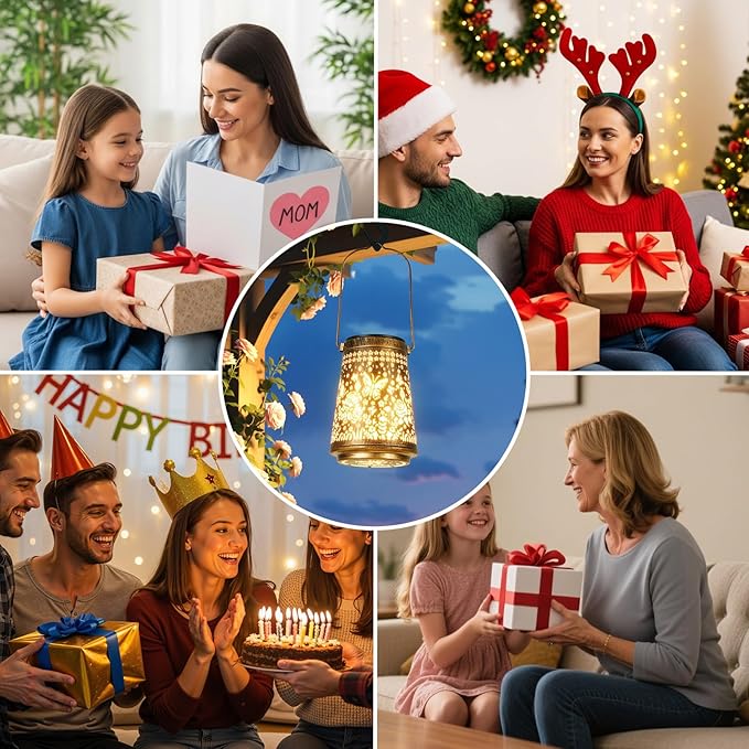 2 Pack Solar Lanterns Outdoor Waterproof Birthday Gifts for Women Mom Grandma, Hollowed-Out Metal Butterfly Hanging Solar Lantern Lights Outdoor Decor, 2 Modes Lights Decor for Yard, Patio