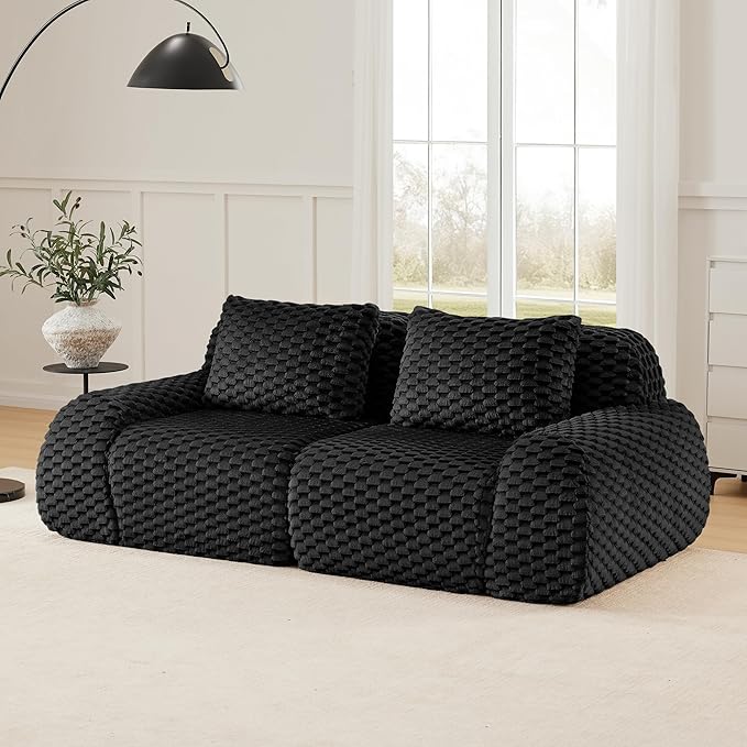 KEIKI 81.9" Loveseat Boneless Couches for Small Living Room, Compact Modular Sectional Velvet Sofa, Deep Seating Soft Upholstered Couch for Apartment Furniture, Modern Decor, Comfy Sofa Indoor, Black