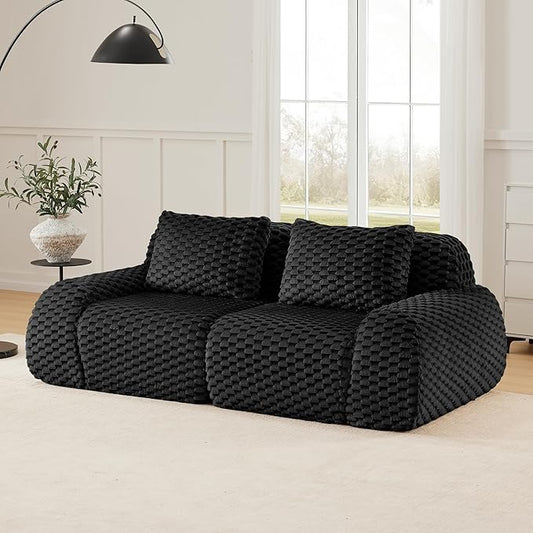 KEIKI 81.9" Loveseat Boneless Couches for Small Living Room, Compact Modular Sectional Velvet Sofa, Deep Seating Soft Upholstered Couch for Apartment Furniture, Modern Decor, Comfy Sofa Indoor, Black