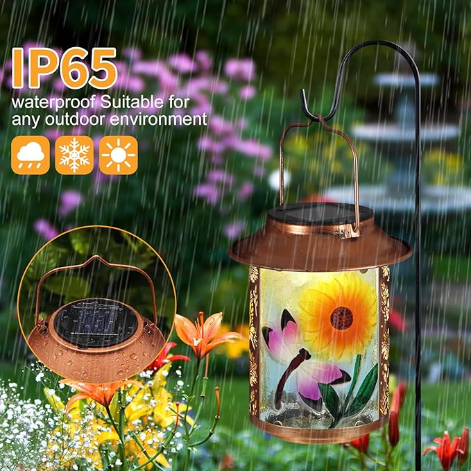 Dragonfly Solar Lanterns Outdoor Waterproof,Birthday Gifts for Women Mom Grandma Garden Decor,Hanging Solar Lights Wall Mount Decorations for Yard,Front Porch,Patio,Lawn Pathway Landscape