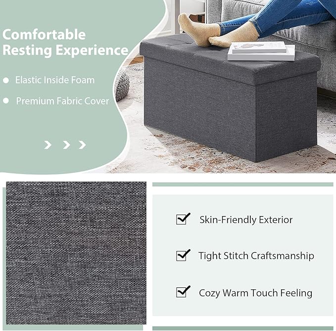 Giantex Storage Ottoman Footrest 31.5 Inch Fold-able Storage Organizers with Removable Storage Bin, Padded Seat for Living Room, Bedroom, Entryway