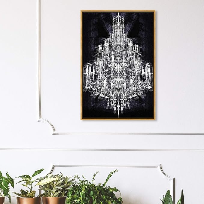 The Oliver Gal Artist Co. Fashion and Glam Framed Wall Art Canvas Prints 'Montecarlo Crystal' Chandeliers Home Décor, 24" x 36", White, Black
