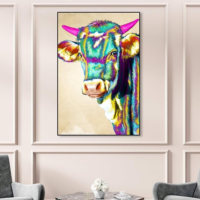 Animals Framed Wall Art Canvas Prints 'Color Glam Cow' Farm Animals