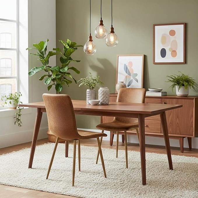FurnitureR Set of 2 Dining Chairs, Suede Upholstered Side Chair with Mid Back, Soft Seat and Sturdy Metal Legs for Kitchen Dining Room, Brown