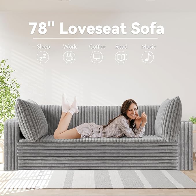 HABUTWAY Folding Sofa Bed, 2 in 1 Convertible Sleeper Chair with 2 Pillows, Portable Fold Out Chair Bed with Armrest, Comfy Floor Couch, Lazy Sofa for Living Room Bedroom Dorm Home Office, Light Grey