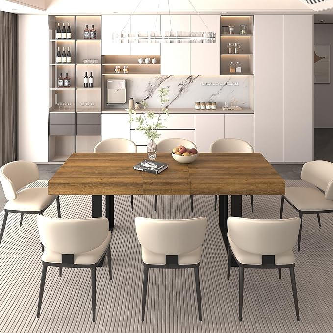 KEIKI 62.99'' to 78.7'' Extendable Dining Table, Modern Farmhouse Expandable Kitchen Table for 6-10 People, Large Wooden Conference Table