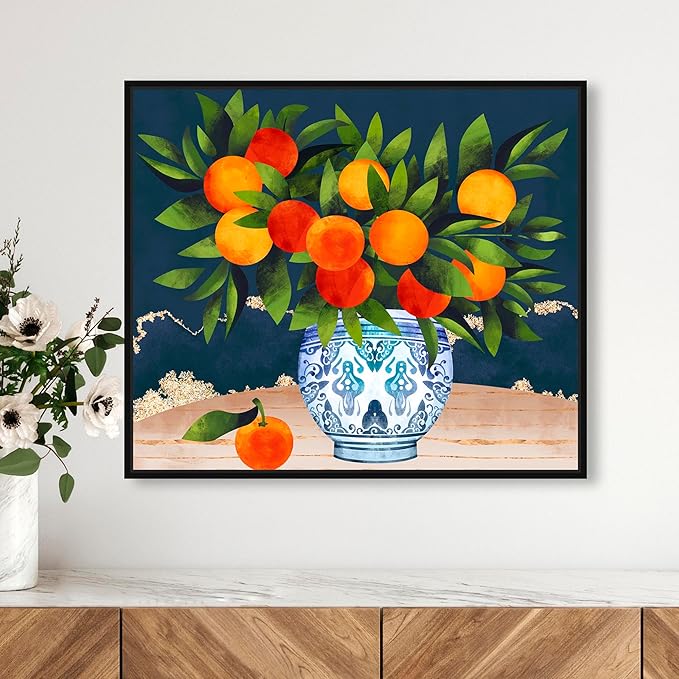 The Oliver Gal Artist Co. Food and Cuisine Wall Art Framed Canvas Prints 'Fruits and Porcelain' Fruits