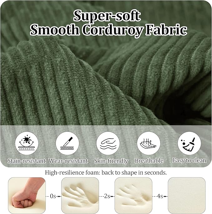 31.5'' Convertible Compressed Corduroy Folding Cloud Sofa Bed Set of 2, 2 Pieces Modern Boneless Pull Out Sleeper Sofa Couch, 3 in 1 Portable Lazy Floor Lounge Chair Set, No Assembly Needed, Green