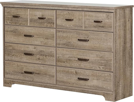 South Shore Versa Collection 8-Drawer Double Dresser, Weathered Oak with Antique Handles
