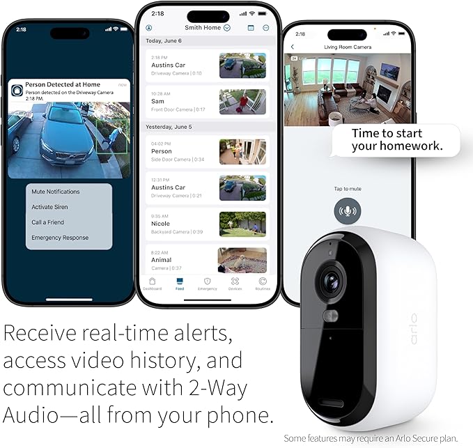 Arlo Essential Security Cameras Wireless Outdoor 2K (2nd Gen, 2023 Release) - Battery Power, Person Recognition, Package Detection, Animated Preview, 1-Month Trial of Secure Plan, 1 Cam, White