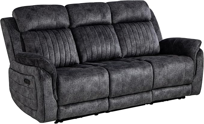 Zero Gravity Power Recliner Sofa Couch – Electric Reclining Sofa with Drop Down Table & Wireless Charging, 3 Seater Dual Reclining Couch with Adjustable Headrests for Living Room (Velvet, Grey)