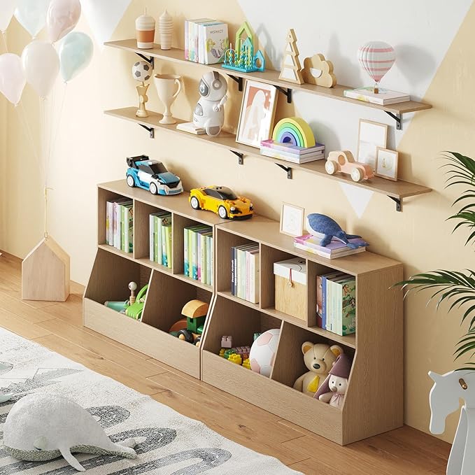 DINZI LVJ Toy Storage Organizer, Kids Bookshelf, Wooden Toy Storage Cabinet, 5 Cubby Children Bookcase, 39.4" L Toddler Book Shelf for Playroom, Living Room, Nursery, Hallway, School, Natural