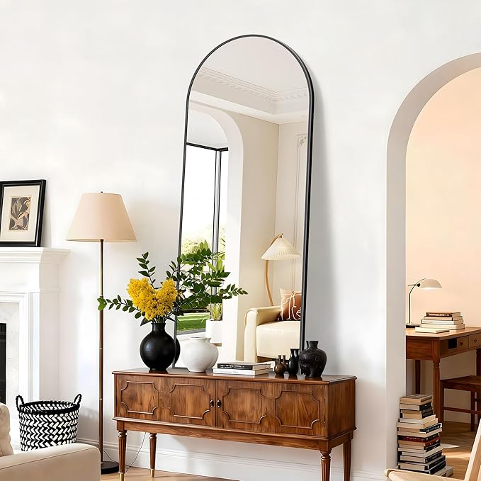 Arched Mirror, 24’’x60’’ Black Arch Mirror for Bathroom, Arched Bathroom Mirror with Frame, Modern Wall Mounted Mirror for Over Sink Mantle Bedroom Vanity Living Room Entryway