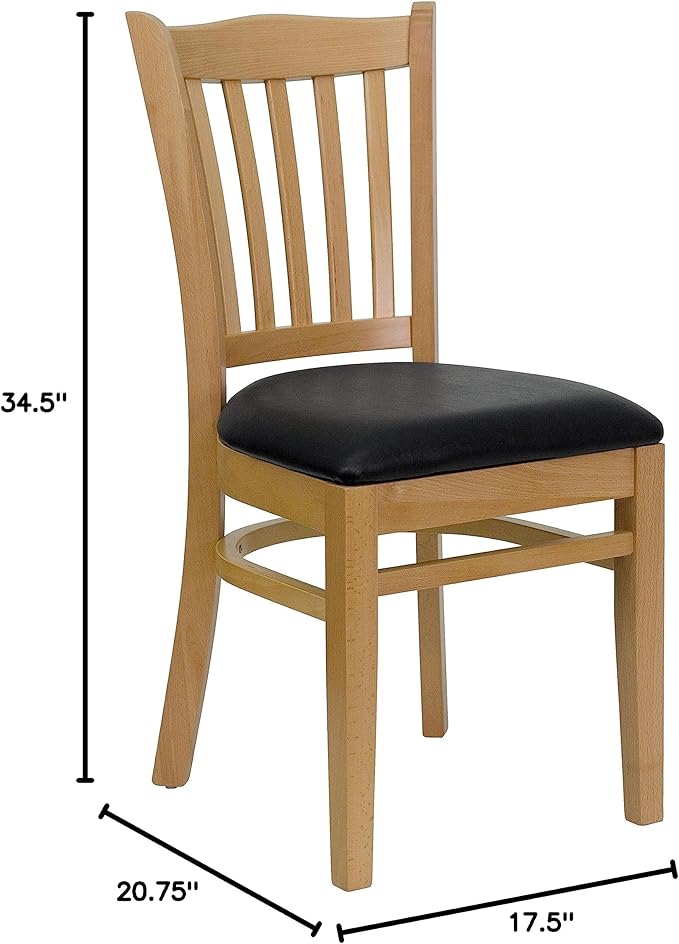 Flash Furniture HERCULES Series Vertical Slat Back Natural Wood Restaurant Chair - Burgundy Vinyl Seat