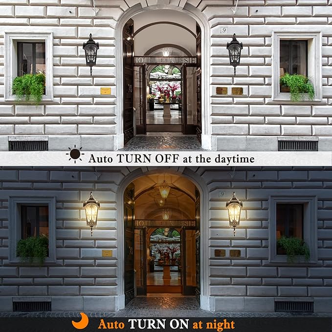 Black Roman Outdoor Light Fixture, 17.7"H Dusk to Dawn Outdoor Lighting Wall Light, Waterproof Outside Porch Light Wall Sconce, Exterior Wall Lantern Lamp with Water Glass for Garage Porch Doorway
