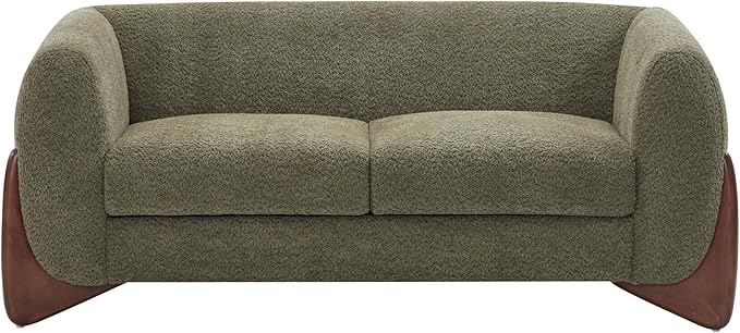Christopher Knight Home Alma 63" Boucle Loveseat with Wood Legs, 2 Seater Sofa Couches for Living Room, Upholstered Couch Chair, Soft Seating Lounge Sofa Chair, Cozy Loveseat with Armrest, Olive Green